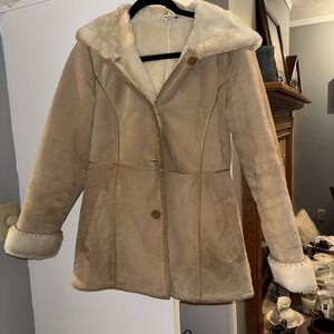 Wilsons Leather Womens Tan Pockets Long Sleeve Button Front Jacket Size Small